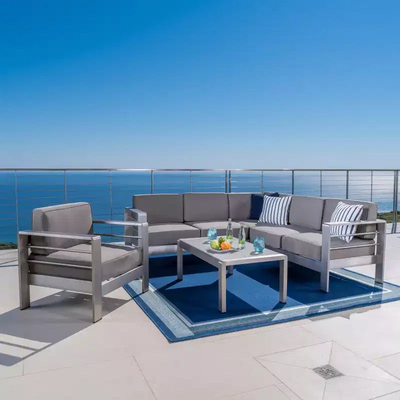 Christopher Knight Home Cape Coral Salon de jardin d'angle 6 places en aluminium avec fauteuil club