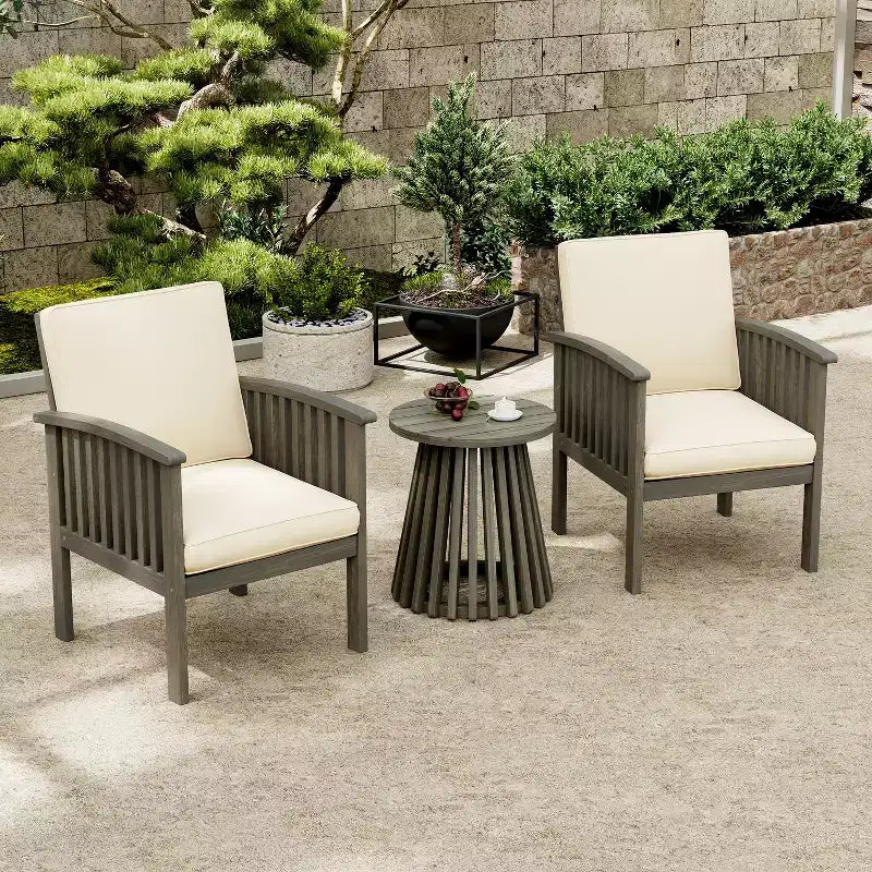 Christopher Knight Home Pascal – Ensemble de 3 chaises de jardin en bois d'acacia avec table basse ronde