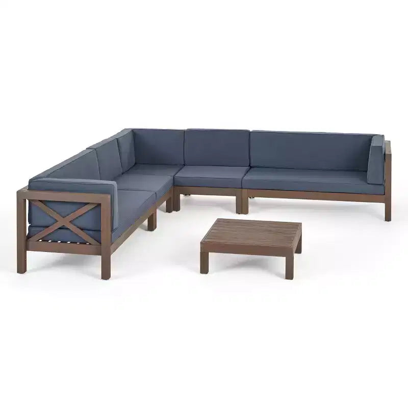 Christopher Knight Home Julie - Ensemble de jardin 6 pièces en acacia avec canapé d'angle en V, table basse et coussins
