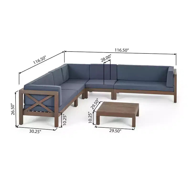 Christopher Knight Home Julie - Ensemble de jardin 6 pièces en acacia avec canapé d'angle en V, table basse et coussins