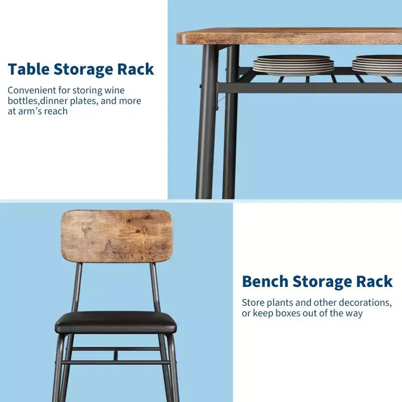Ensemble table et chaises moderne pour 4, table de cuisine 5 pièces avec cadre en métal, 4 chaises rembourrées et étagère de rangement pour petits espaces, appartement