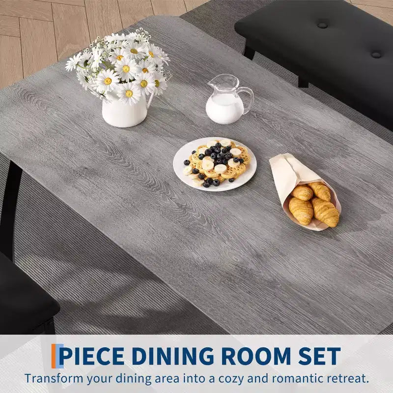 Table de salle à manger 4 pièces, avec 2 chaises et un banc rembourré en PU