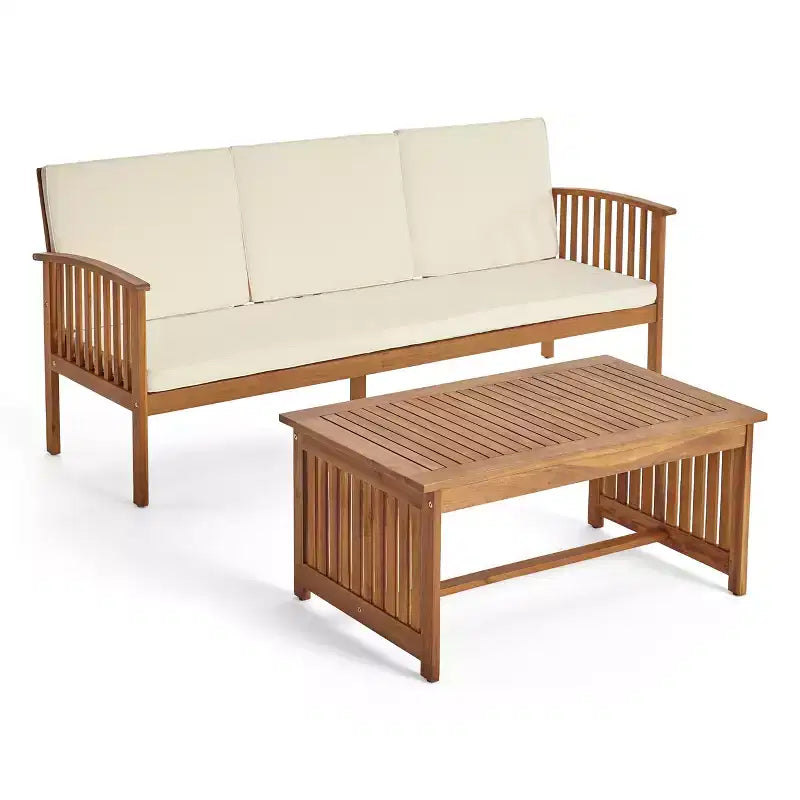 GDFStudio Navan Salon de jardin 3 places avec canapé et table basse en bois d'acacia avec coussins
