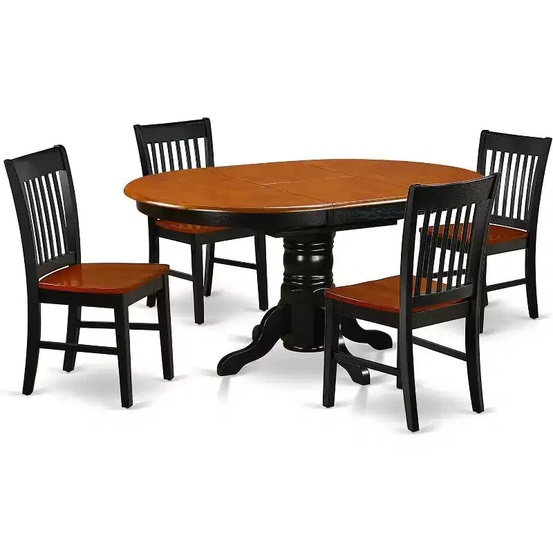 HomeStock Belmont, ensemble de salle à manger ovale 5 pièces de 42/60 pouces avec table à manger, rallonge papillon de 18 pouces à rangement intégré et quatre chaises en bois