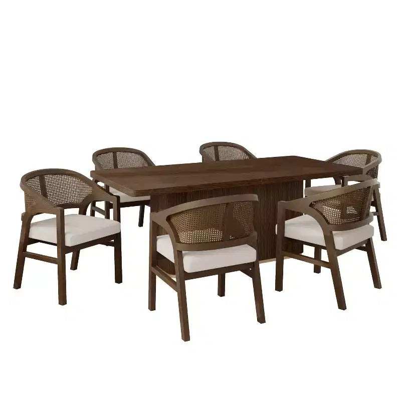Ensemble de salle à manger contemporain Christopher Knight Home Grace 7 pièces en bois d'hévéa et rotin avec table rectangulaire surdimensionnée