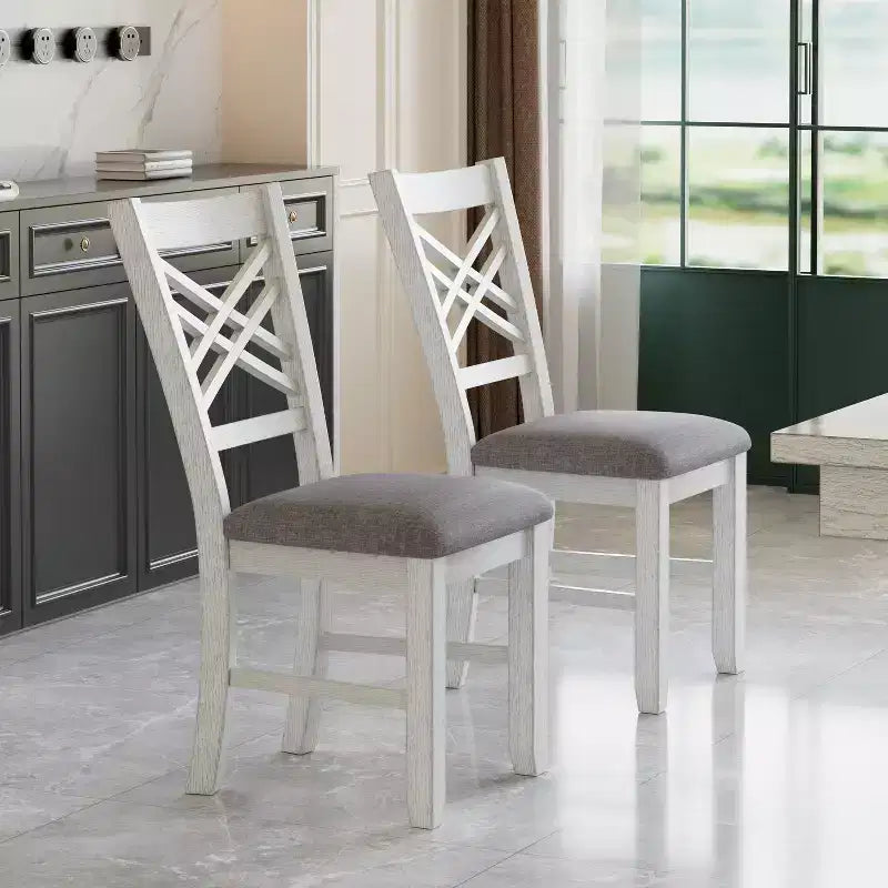 Ensemble de salle à manger VECELO rustique 5 pièces avec table extensible, table en bois d'hévéa avec 4 chaises de salle à manger sans accoudoirs rembourrées pour cuisine, gris