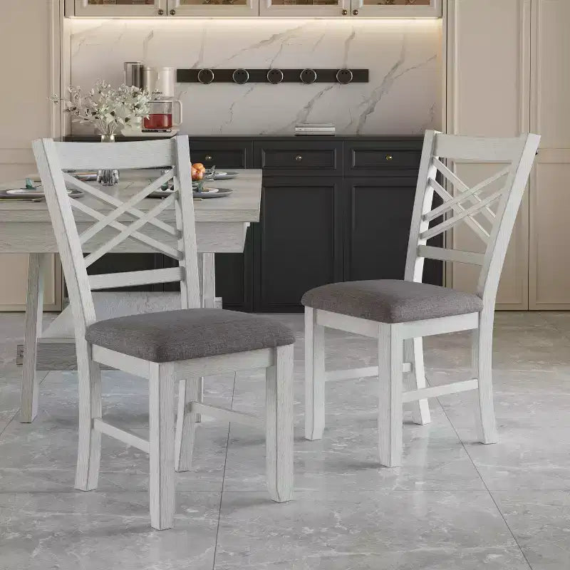 Ensemble de salle à manger VECELO rustique 5 pièces avec table extensible, table en bois d'hévéa avec 4 chaises de salle à manger sans accoudoirs rembourrées pour cuisine, gris