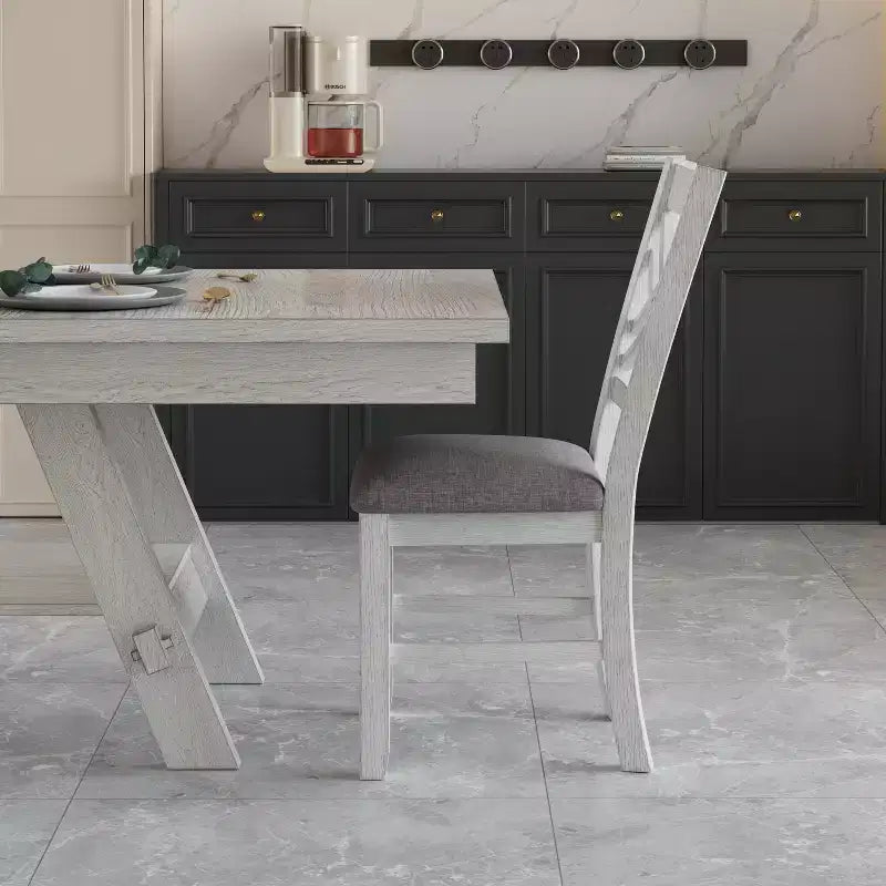Ensemble de salle à manger VECELO rustique 5 pièces avec table extensible, table en bois d'hévéa avec 4 chaises de salle à manger sans accoudoirs rembourrées pour cuisine, gris