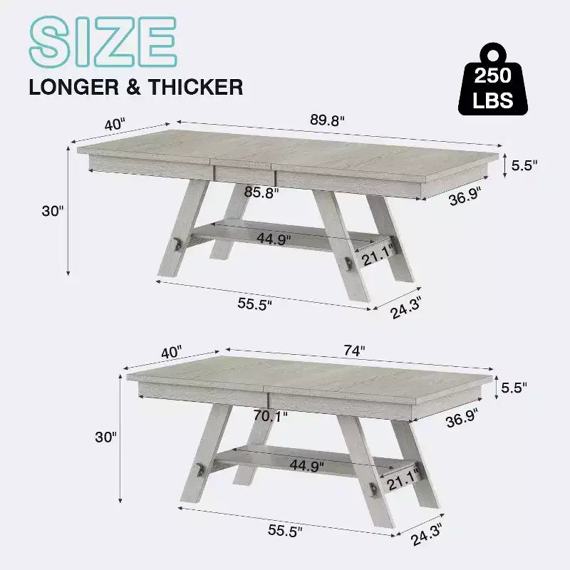 Ensemble de salle à manger VECELO rustique 5 pièces avec table extensible, table en bois d'hévéa avec 4 chaises de salle à manger sans accoudoirs rembourrées pour cuisine, gris