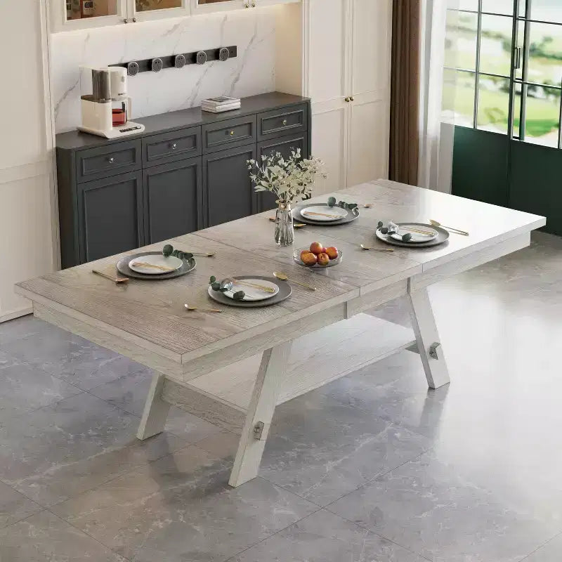 Ensemble de salle à manger VECELO rustique 5 pièces avec table extensible, table en bois d'hévéa avec 4 chaises de salle à manger sans accoudoirs rembourrées pour cuisine, gris