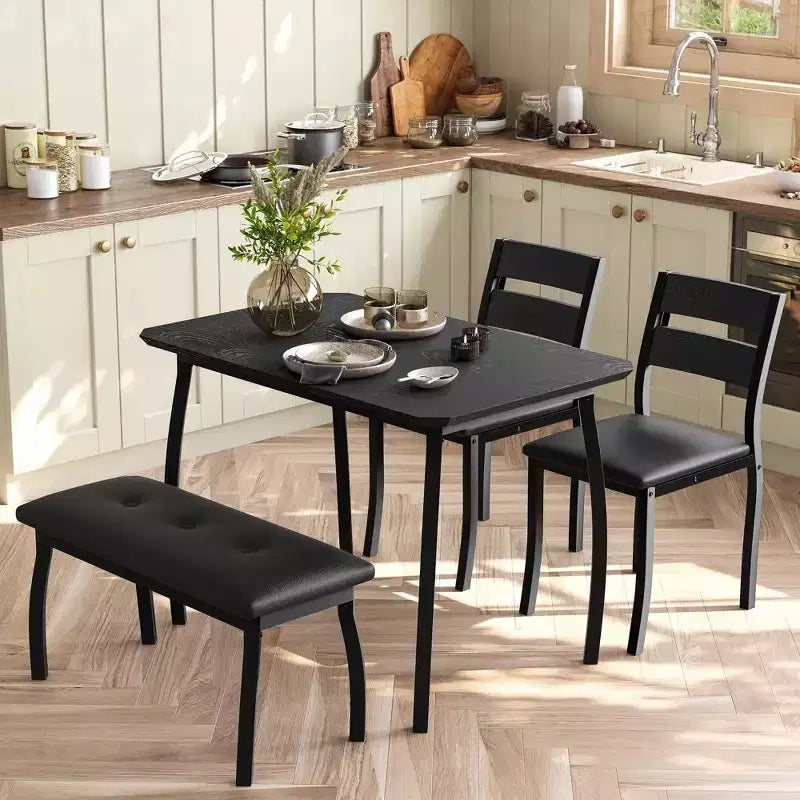 Ensemble de salle à manger Coolmee pour 4 personnes, table de cuisine avec banquette rembourrée et 2 chaises, ensemble de meubles de salle à manger 4 pièces pour petit espace, appartement