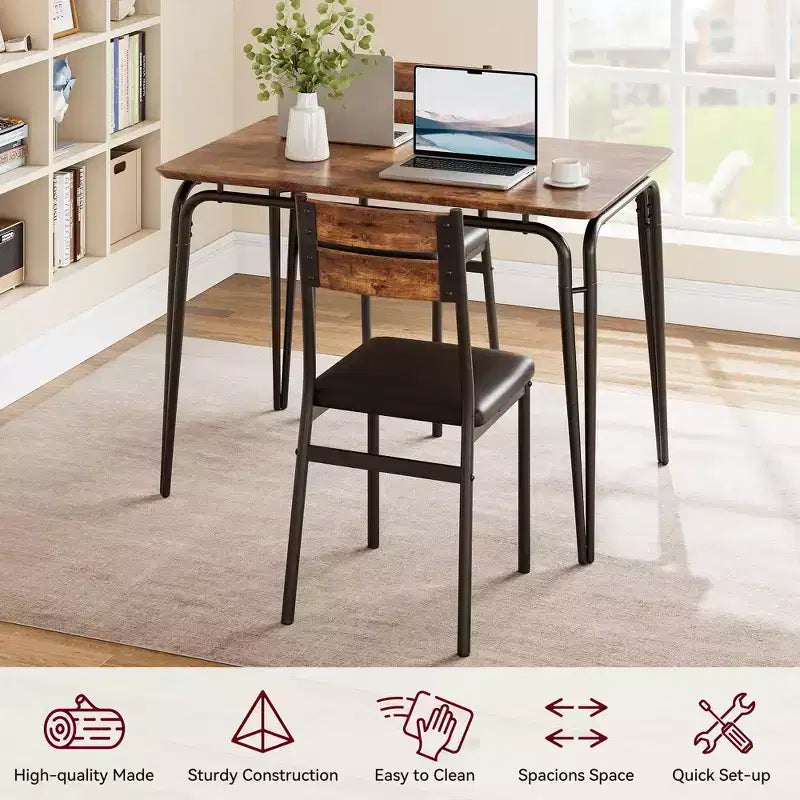 Ensemble de table à manger pour 4 personnes avec plateau rectangulaire en bois et chaises rembourrées, service de 5 pièces pour cuisine et salle à manger pour petits espaces, appartement
