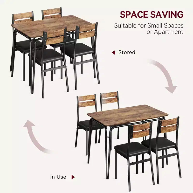 Ensemble de table à manger pour 4 personnes avec plateau rectangulaire en bois et chaises rembourrées, service de 5 pièces pour cuisine et salle à manger pour petits espaces, appartement