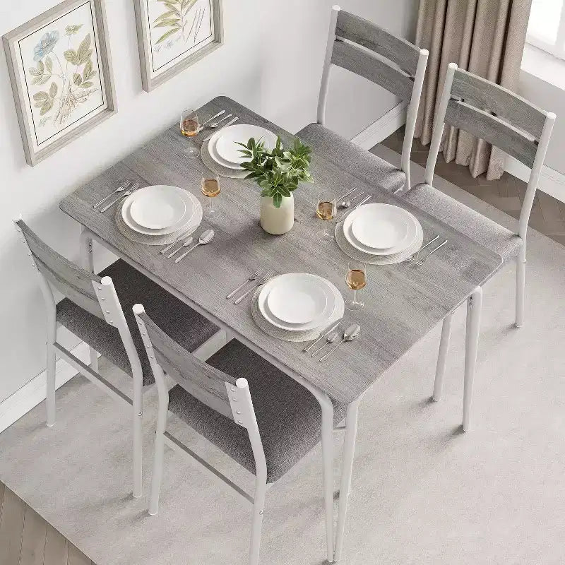 Ensemble de table à manger pour 4 personnes avec plateau rectangulaire en bois et chaises rembourrées, service de 5 pièces pour cuisine et salle à manger pour petits espaces, appartement
