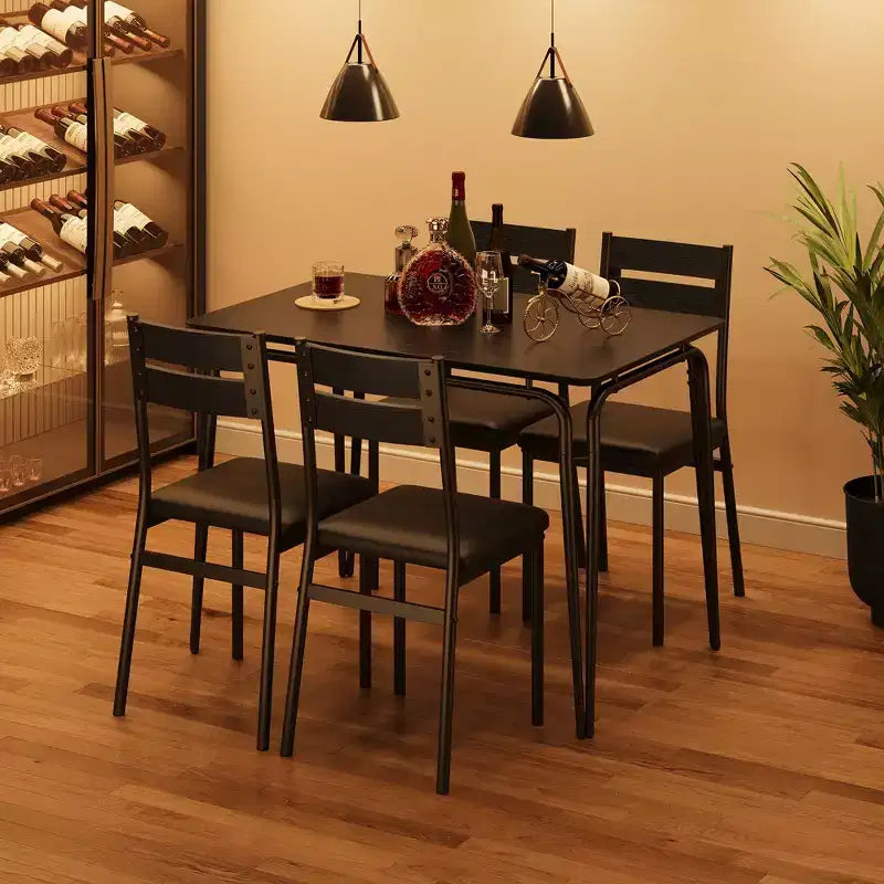 Ensemble de table à manger pour 4 personnes avec plateau rectangulaire en bois et chaises rembourrées, service de 5 pièces pour cuisine et salle à manger pour petits espaces, appartement
