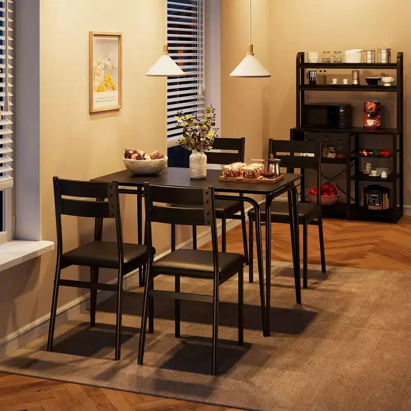 Ensemble de table à manger pour 4 personnes avec plateau rectangulaire en bois et chaises rembourrées, service de 5 pièces pour cuisine et salle à manger pour petits espaces, appartement