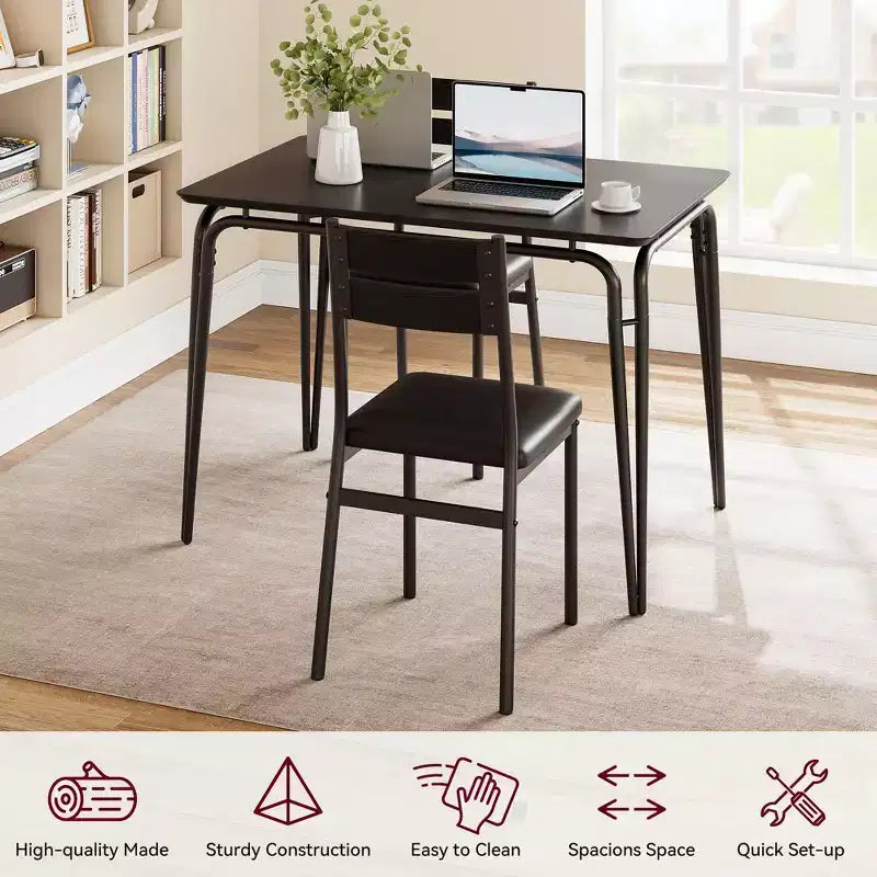 Ensemble de table à manger pour 4 personnes avec plateau rectangulaire en bois et chaises rembourrées, service de 5 pièces pour cuisine et salle à manger pour petits espaces, appartement