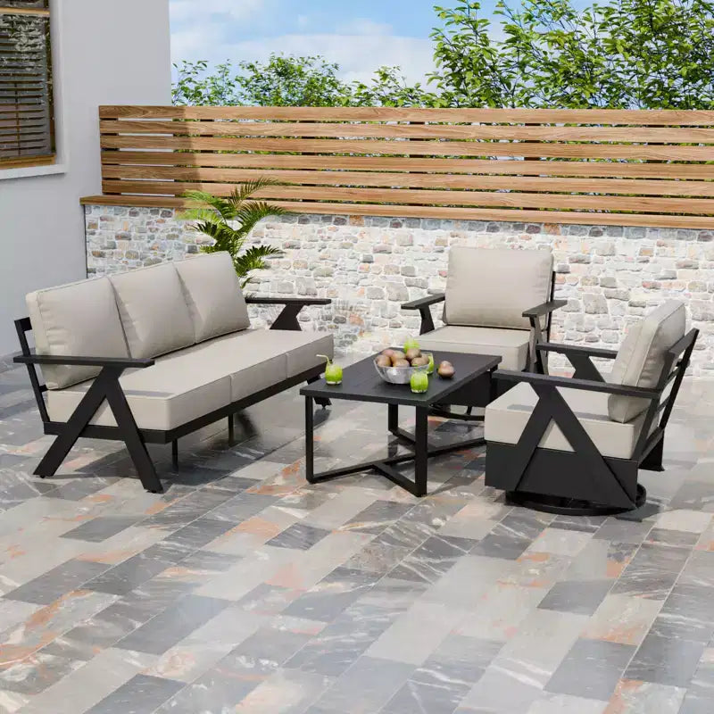 EAGLE PEAK Ensemble de mobilier de jardin moderne 4 pièces en ardoise urbaine, canapé, fauteuils à bascule pivotants et table basse