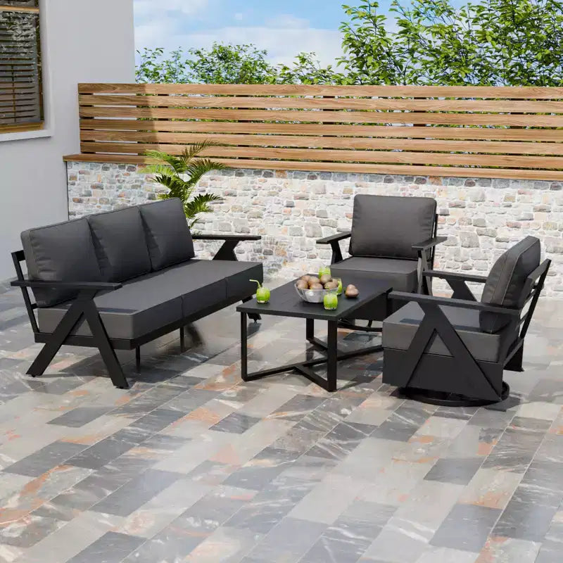 EAGLE PEAK Ensemble de mobilier de jardin moderne 4 pièces en ardoise urbaine, canapé, fauteuils à bascule pivotants et table basse
