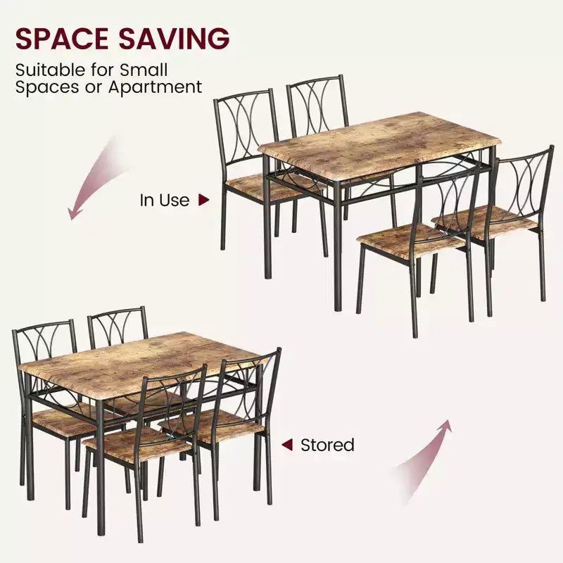 Table et chaises de cuisine, Ensemble de table à manger pour 4 avec chaises, Table à manger rectangulaire en métal et bois pour petits espaces, Appartement