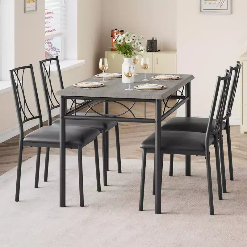 Table et chaises de cuisine, Ensemble de table à manger pour 4 avec chaises, Table à manger rectangulaire en métal et bois pour petits espaces, Appartement