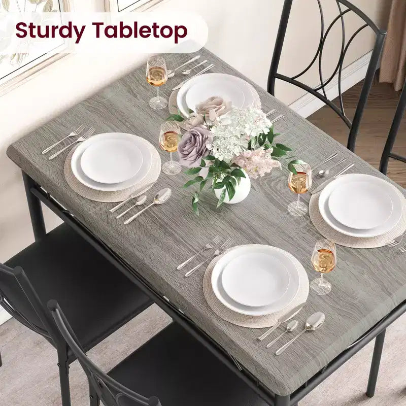 Table et chaises de cuisine, Ensemble de table à manger pour 4 avec chaises, Table à manger rectangulaire en métal et bois pour petits espaces, Appartement