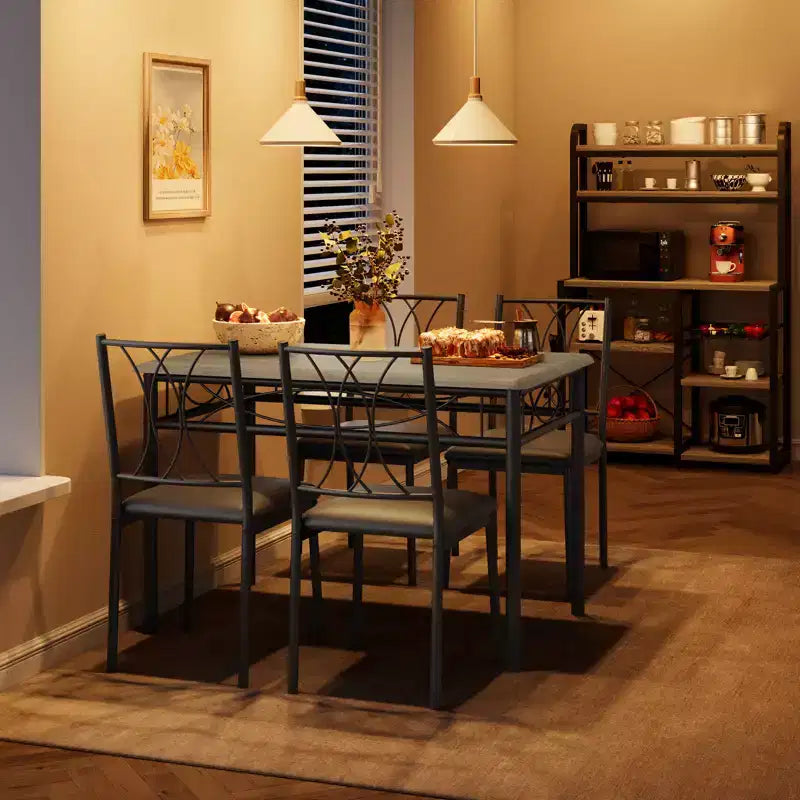 Table et chaises de cuisine, Ensemble de table à manger pour 4 avec chaises, Table à manger rectangulaire en métal et bois pour petits espaces, Appartement