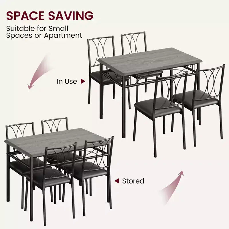 Table et chaises de cuisine, Ensemble de table à manger pour 4 avec chaises, Table à manger rectangulaire en métal et bois pour petits espaces, Appartement