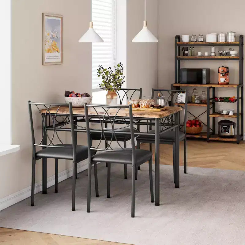 Table et chaises de cuisine, Ensemble de table à manger pour 4 avec chaises, Table à manger rectangulaire en métal et bois pour petits espaces, Appartement