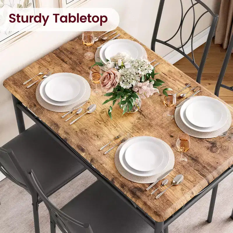 Table et chaises de cuisine, Ensemble de table à manger pour 4 avec chaises, Table à manger rectangulaire en métal et bois pour petits espaces, Appartement