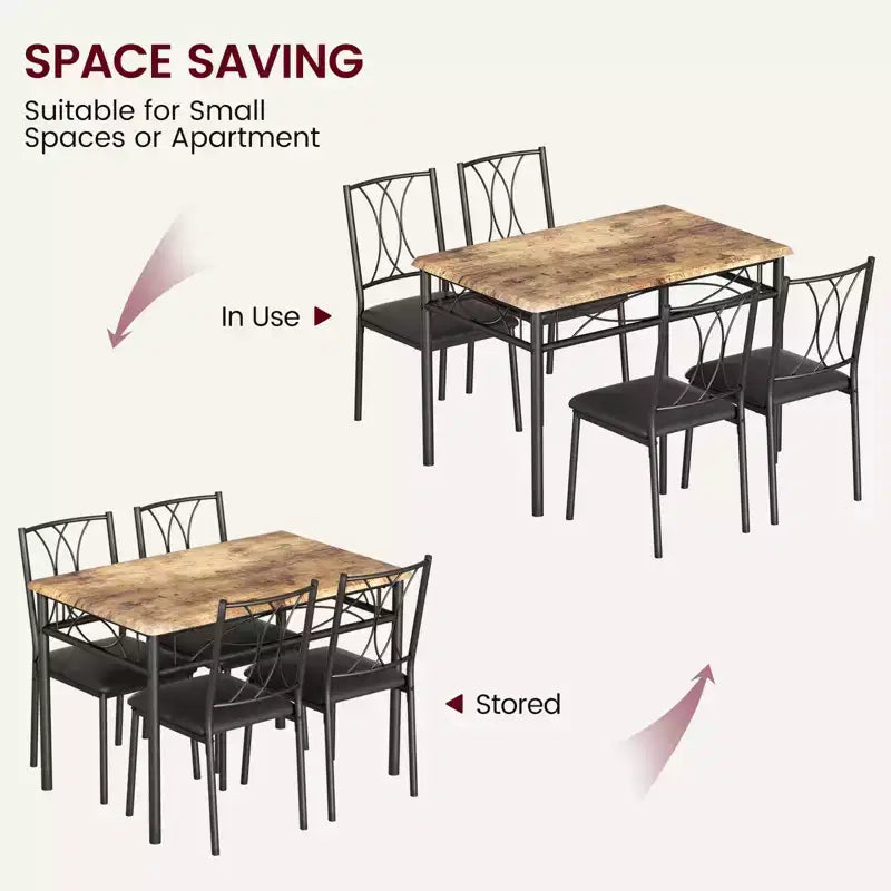 Table et chaises de cuisine, Ensemble de table à manger pour 4 avec chaises, Table à manger rectangulaire en métal et bois pour petits espaces, Appartement