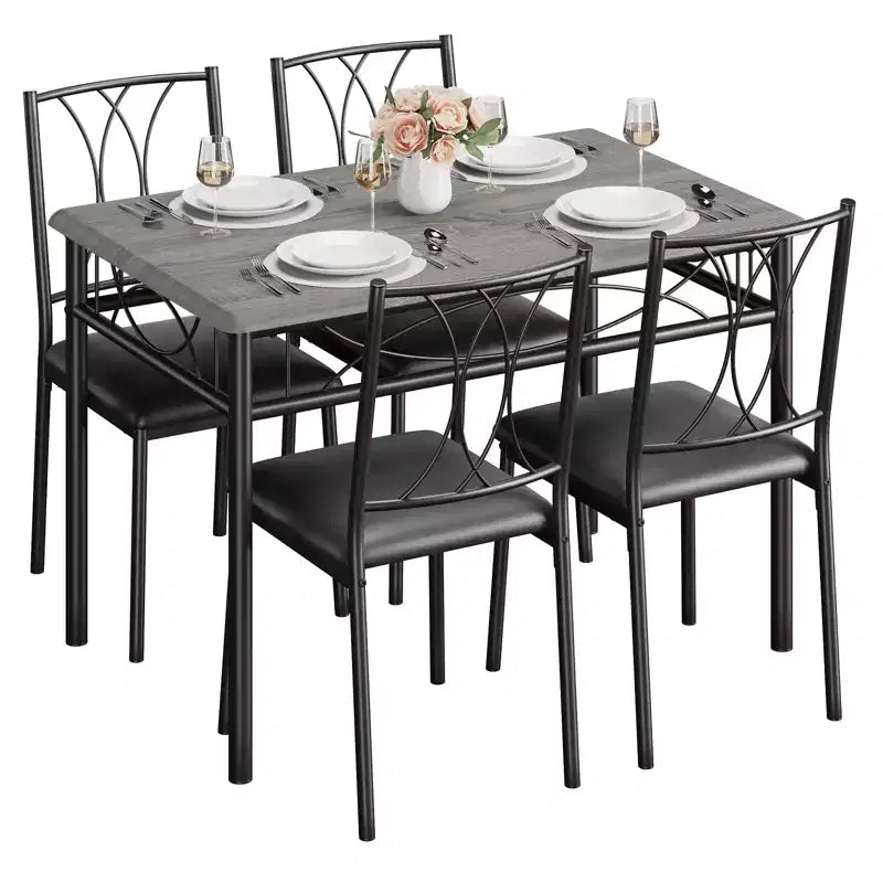 Table et chaises de cuisine, Ensemble de table à manger pour 4 avec chaises, Table à manger rectangulaire en métal et bois pour petits espaces, Appartement