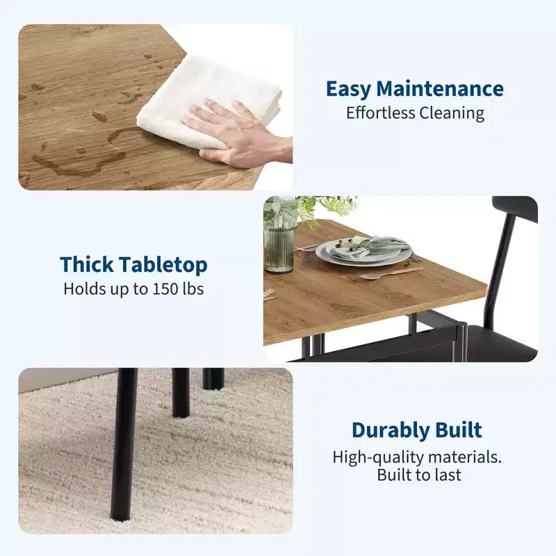 Ensemble table de salle à manger pour 2, ensemble de 3 pièces en bois, 2 chaises rembourrées en PU, cadre en métal moderne pour salle à manger, dîner à la maison, fête, appartement