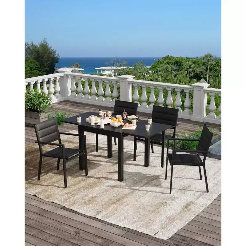 Table de patio extensible pour 4-6 personnes, table de salle à manger d'extérieur extensible de 78,7-160 cm, cadre en aluminium avec motif bois pour jardin, terrasse - Sans chaise