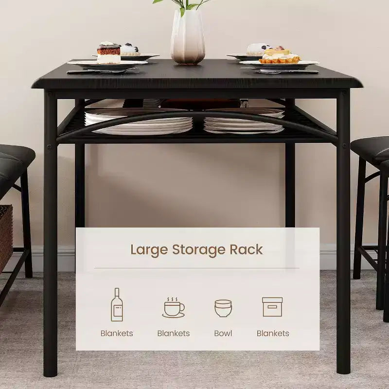 Ensemble de table à manger pour 4 avec étagère de rangement, table de cuisine avec banc rembourré et 2 chaises, ensemble de table et chaises de cuisine pour petit espace, appartement
