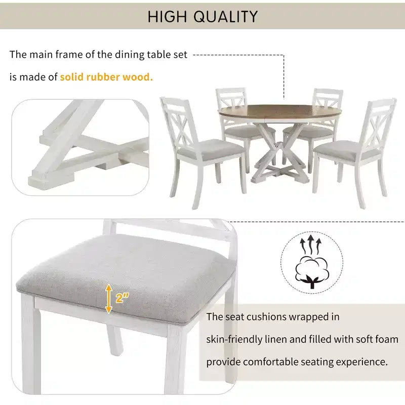 Ensemble de salle à manger GDFStudio Nelson 5 pièces avec table extensible et chaises rembourrées