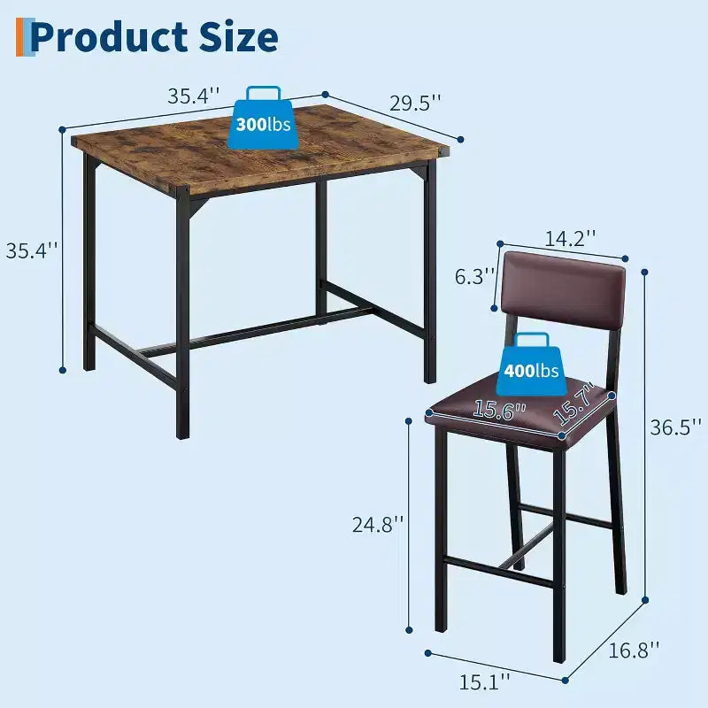 Ensemble table de cuisine 3 pièces, avec 2 tabourets de bar rembourrés