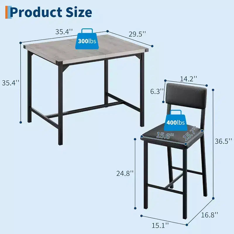 Ensemble table de cuisine 3 pièces, avec 2 tabourets de bar rembourrés