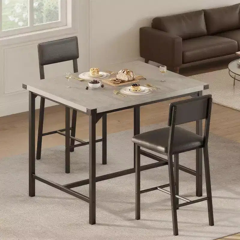 Ensemble table de cuisine 3 pièces, avec 2 tabourets de bar rembourrés