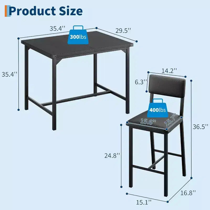 Ensemble de salle à manger Acekool 5 pièces hauteur comptoir avec repose-pieds et protection d'angle, 4 tabourets rembourrés avec dossier, peu encombrant, marron rustique