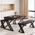 Kitchen Dining Set with Benches, 44.8 Kitchen Table Set for 4, Sturdy Metal Kitchen Table Set with X Metal Frame