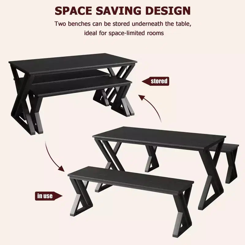 Ensemble de salle à manger avec bancs, table de cuisine de 44,8 po pour 4 personnes, ensemble de table de cuisine robuste en métal avec cadre en X en métal