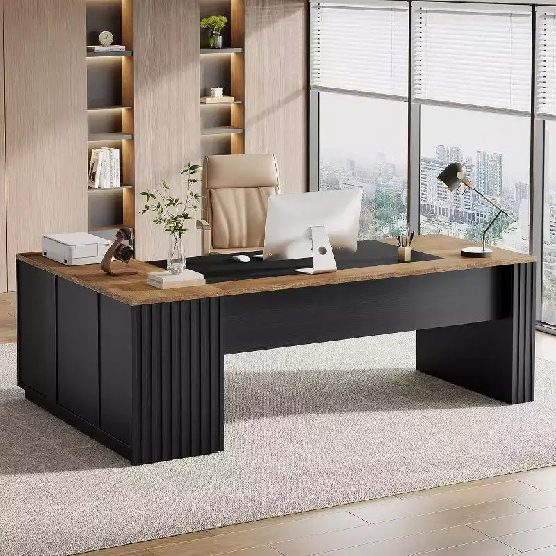 Bureau de direction en L Lantine 78 avec tiroirs, bureau informatique avec armoire, poste de travail pour mobilier de bureau à domicile