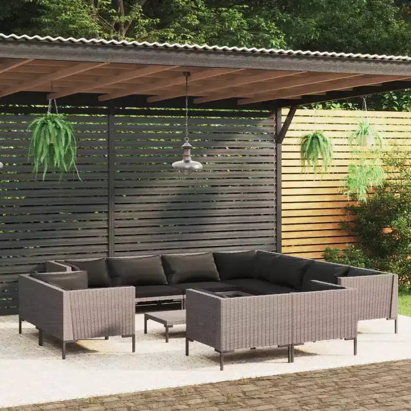 vidaXL Salon de jardin d'angle en résine tressée gris foncé