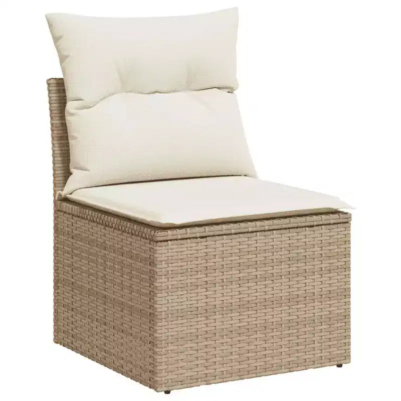 vidaXL Salon de jardin beige Rotin PE, acier, verre trempé, polyester