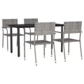 vidaXL Patio Dining Set Table and Chair Gray and Black Poly Rattan and Steel - 55.1 Table Length 4 Items