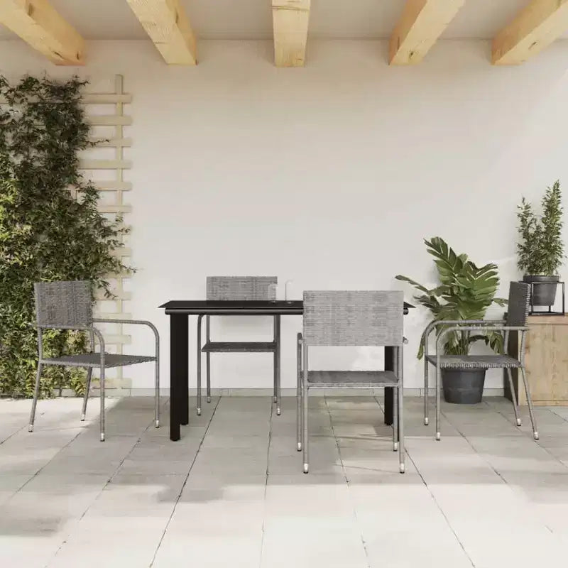 vidaXL Salon de jardin anthracite/noir en résine tressée et acier - Longueur de la table 140 cm - 4 pièces