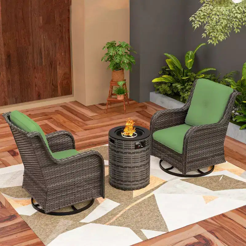 UPTIOT Ensemble de salon de jardin 3 pièces en osier avec brasero
