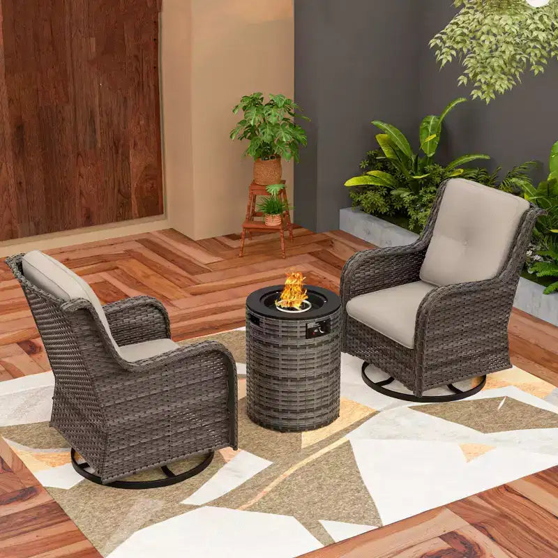 UPTIOT Ensemble de salon de jardin 3 pièces en osier avec brasero