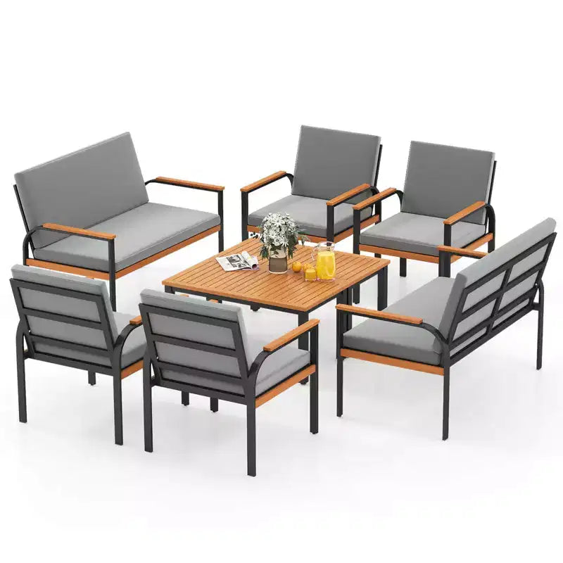 Costway Ensemble de Meubles de Patio 8 Pièces avec Table Basse, Causeuse et 4 Chaises Simples pour Porche Noir/Gris